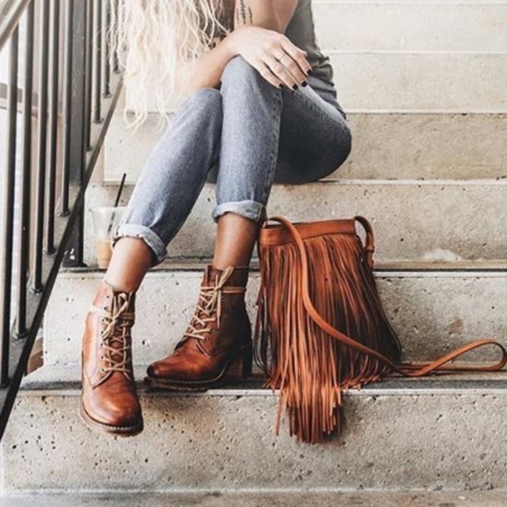 Frye Sabrina Lace Up Boots Saddle